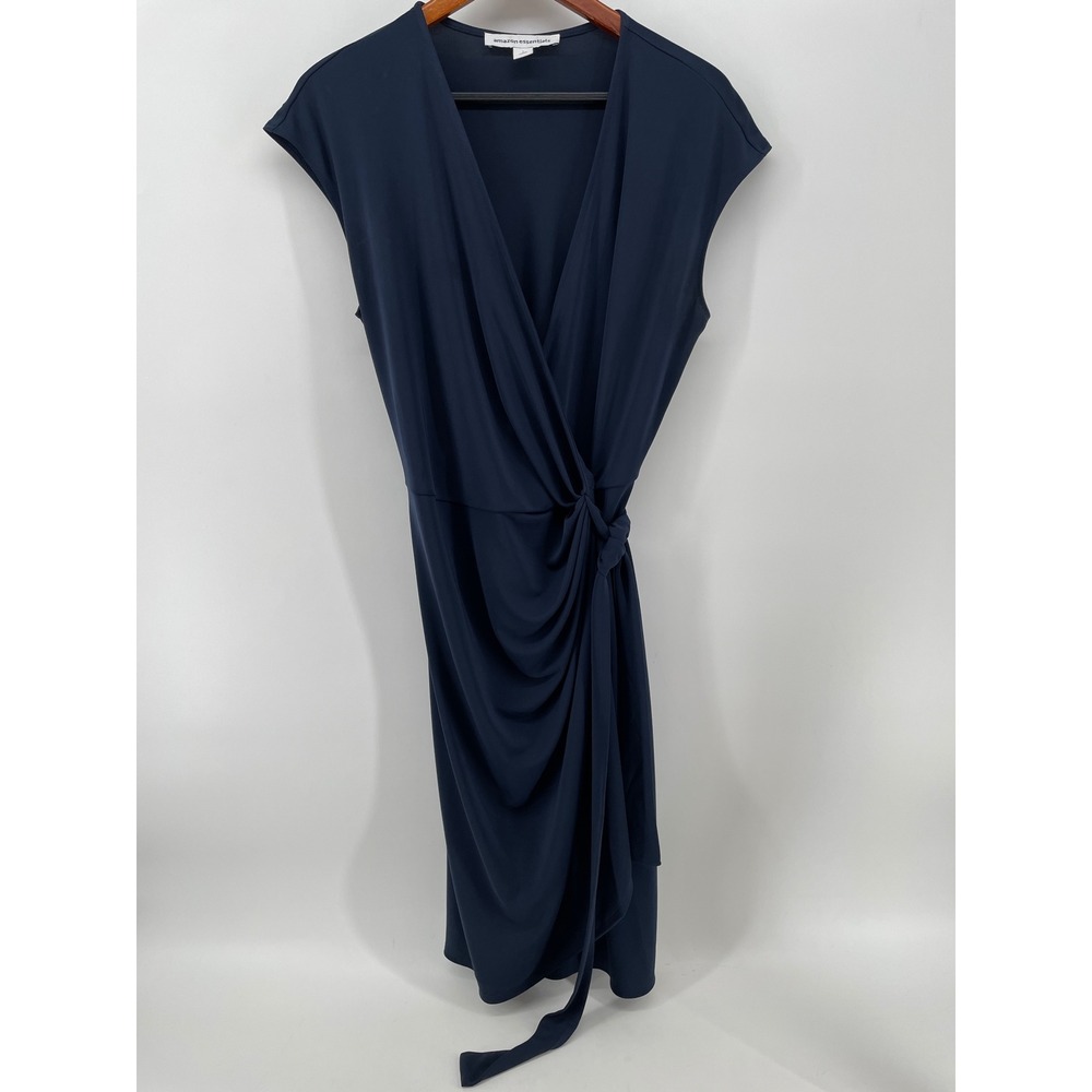 Full Wrap Dress Womens Large Navy Blue Cap Sleeve Minimalist Capsule Classic